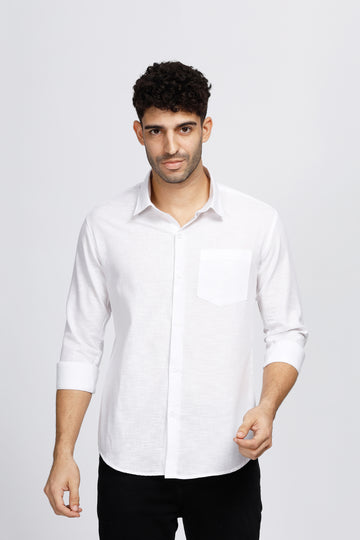 WHITE SOLID LINEN SHIRT
