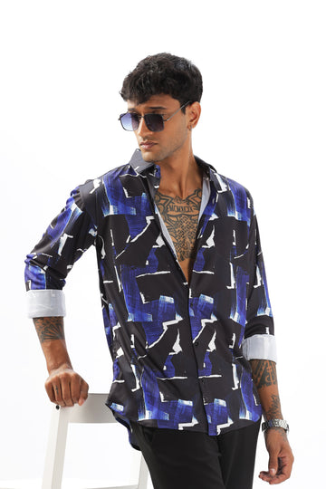 ABSTRACT BLUE & BLACK SHIRT