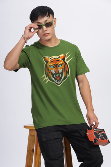 TIGER GRAPHIC GREEN COTTON T-SHIRT