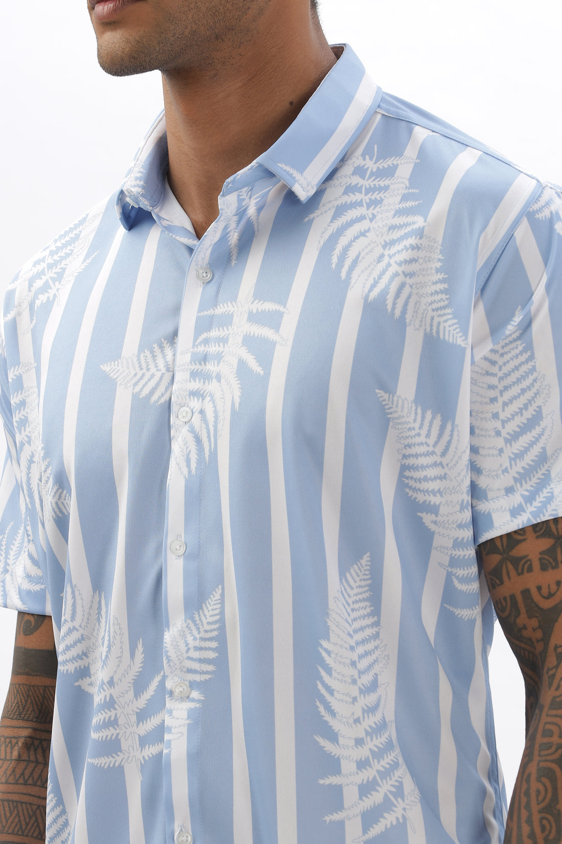 LEAFY STRIPED LIGHT BLUE SHIRT