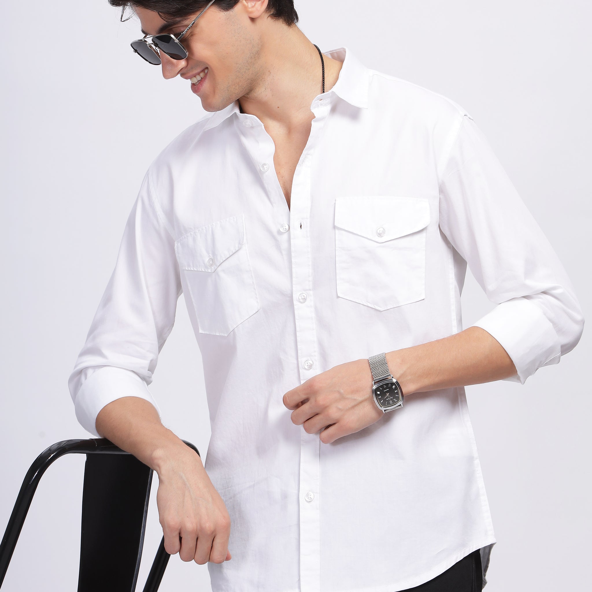 WHITE OXFORD DOUBLE POCKET SHIRT