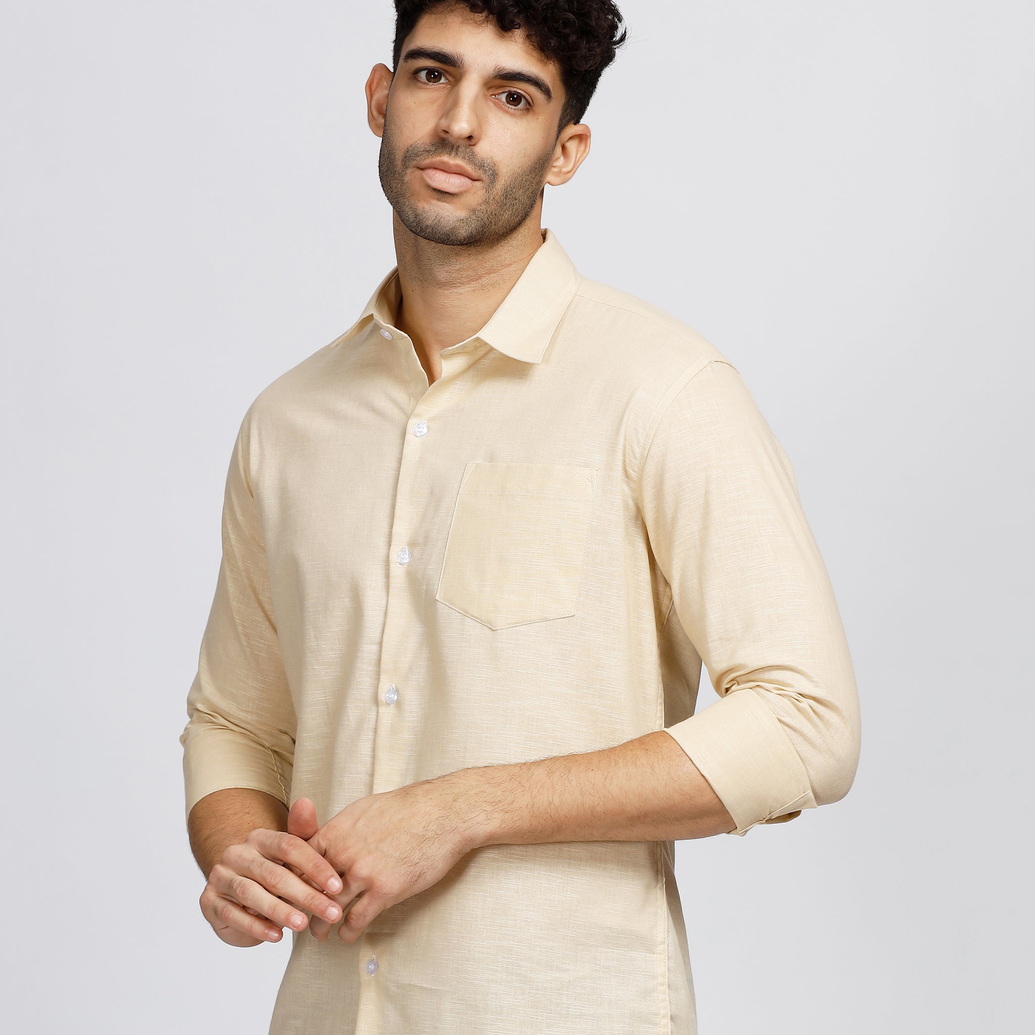 CHAMPAGNE SOLID LINEN SHIRT