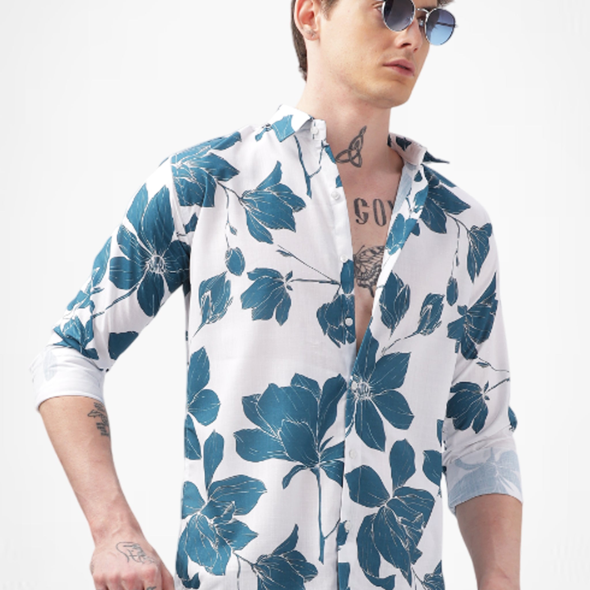 BLUE FLORAL PRINTED SHIRT