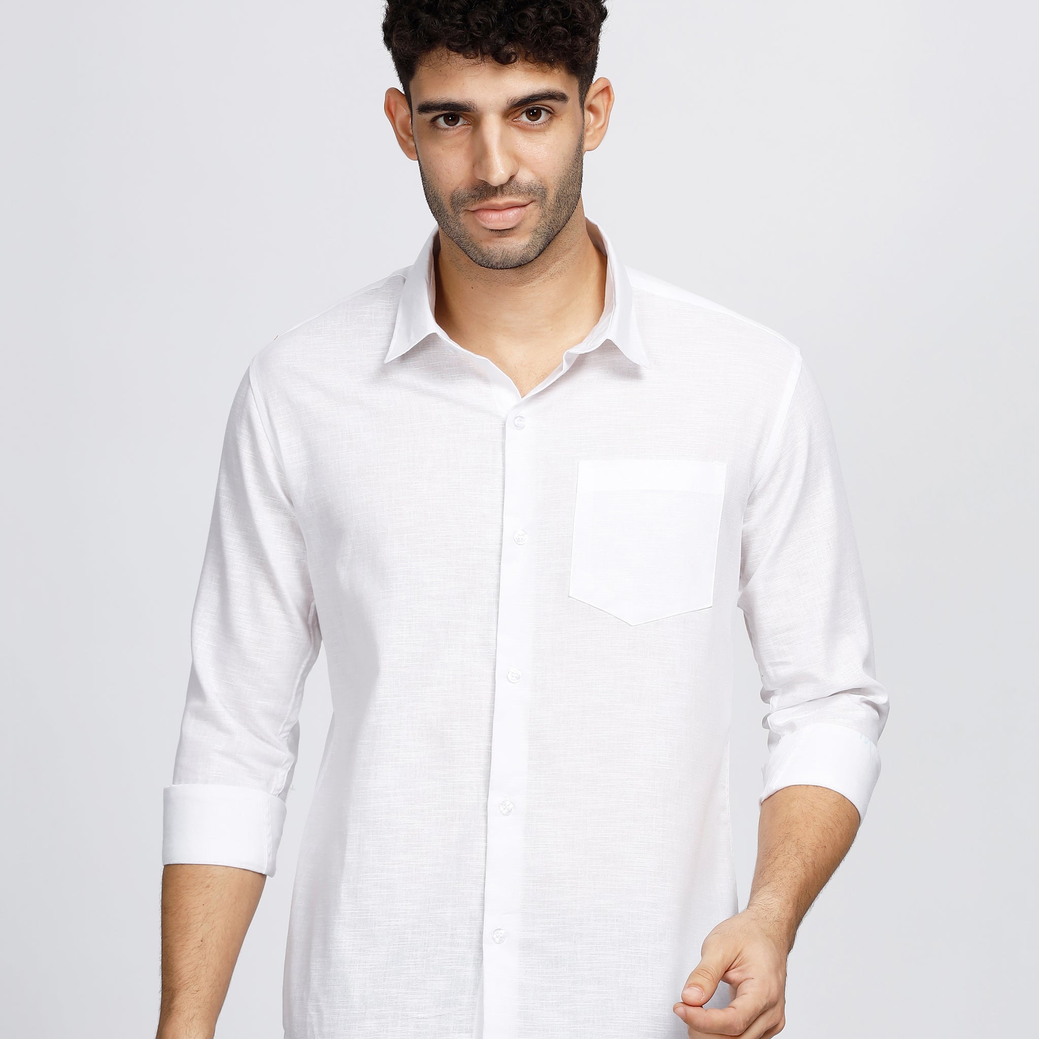WHITE SOLID LINEN SHIRT