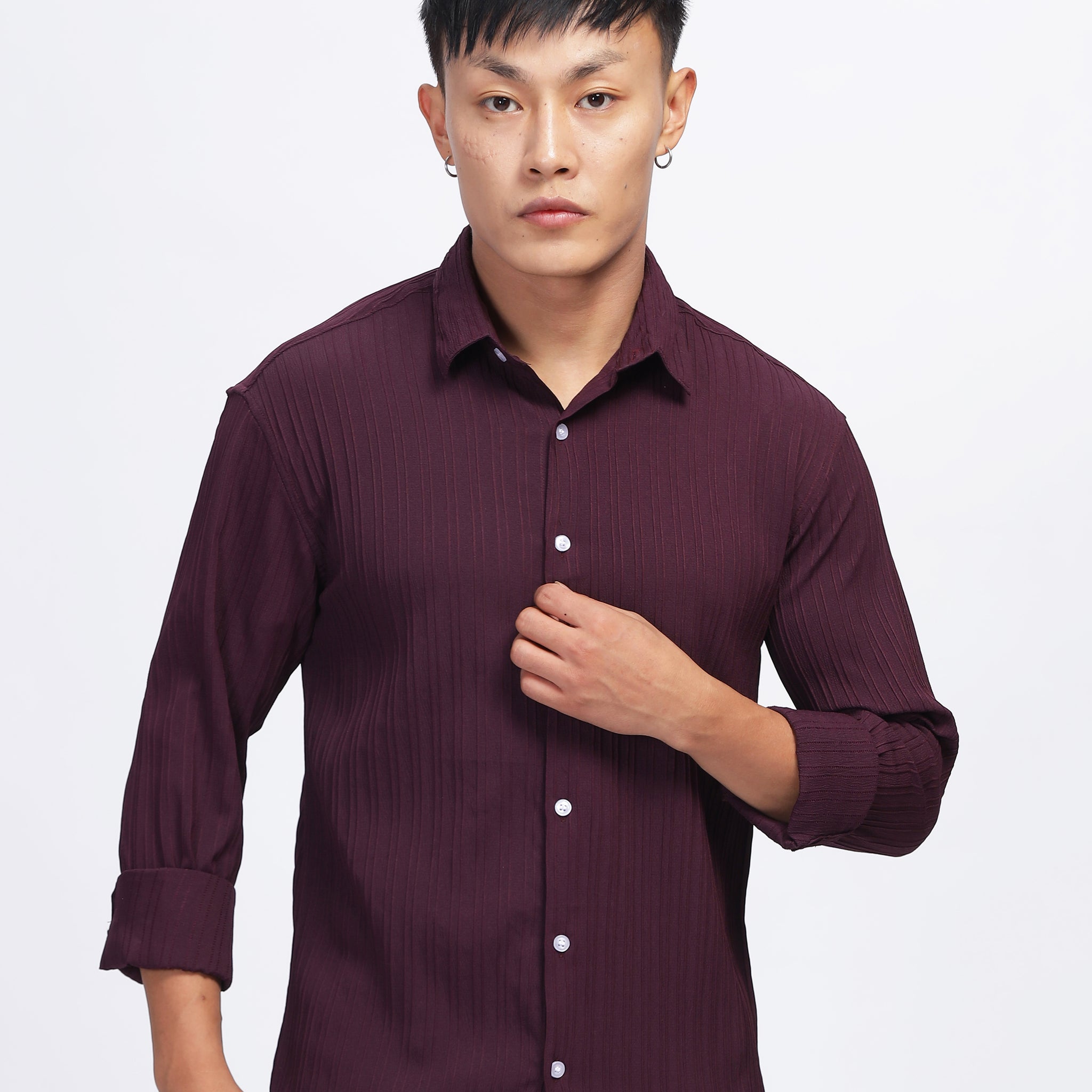 STRIP TEXTURED WINE SHIRT