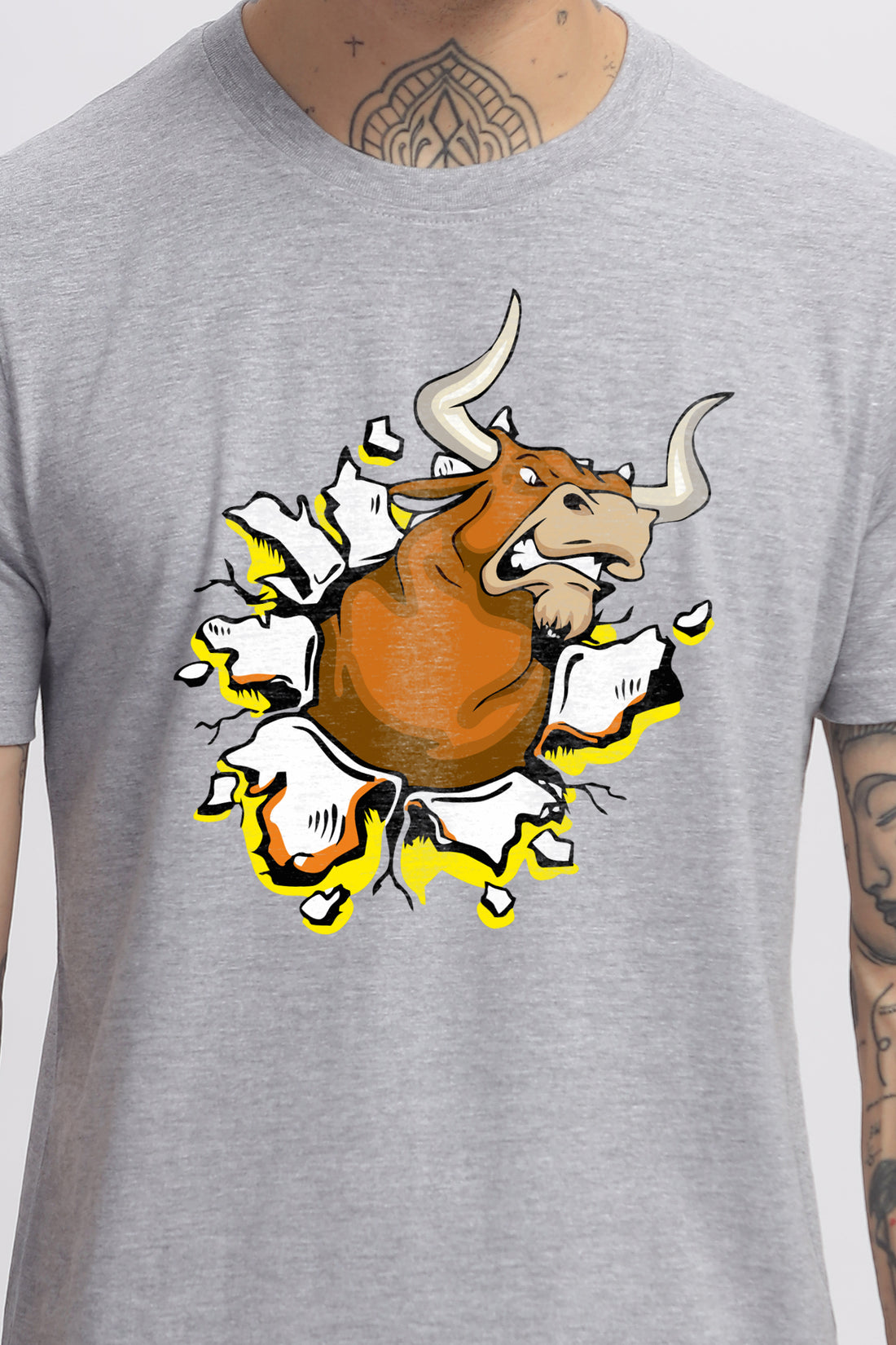 ANGRY BULL GRAPHIC GREY T-SHIRT