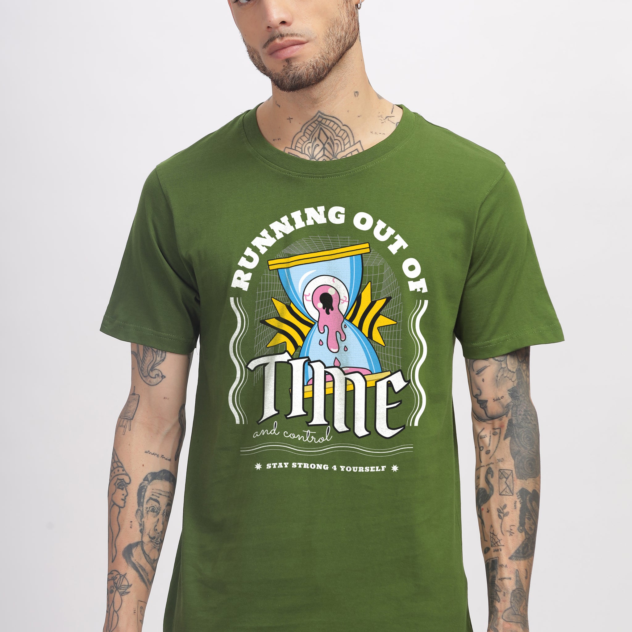 RUNNING OUT OF TIME GRAPHIC GREEN T-SHIRT