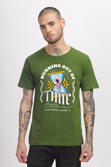 RUNNING OUT OF TIME GRAPHIC GREEN T-SHIRT